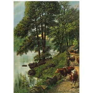 Vintage Calendar Print " Browsing by Road and Stream" 5.75”x7.75”